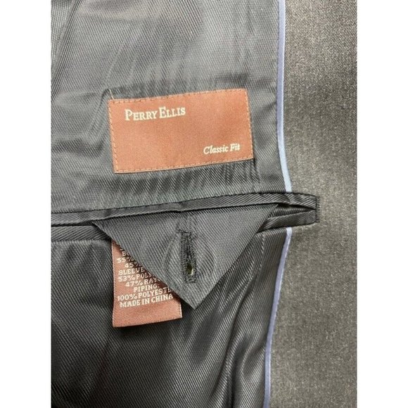 Perry Ellis Mens Single Breasted Blazer Gray Flap Pockets Classic Fit 40R New - Picture 9 of 10
